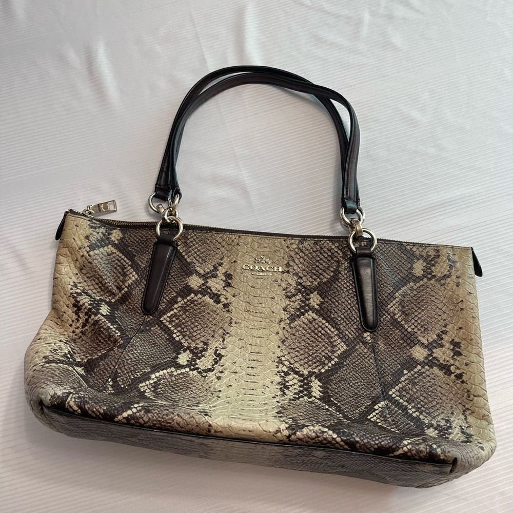 Coach Snake Print Shoulder Bag - Black and Tan